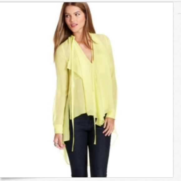 BCBGMAXAZRIA Keslyn Lime Silk Ruffle-Front Blouse - Picture 4 of 5